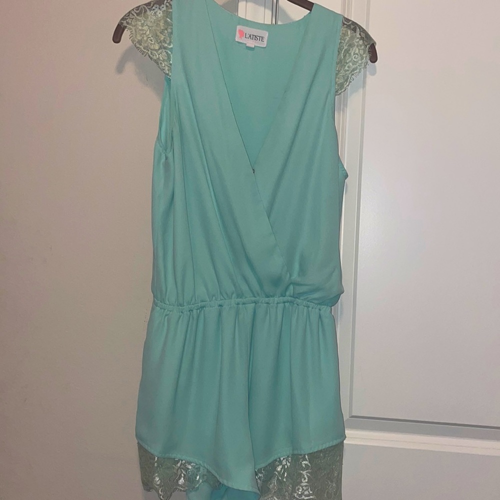Womens blue silk lace romper; worn a few times; great condition